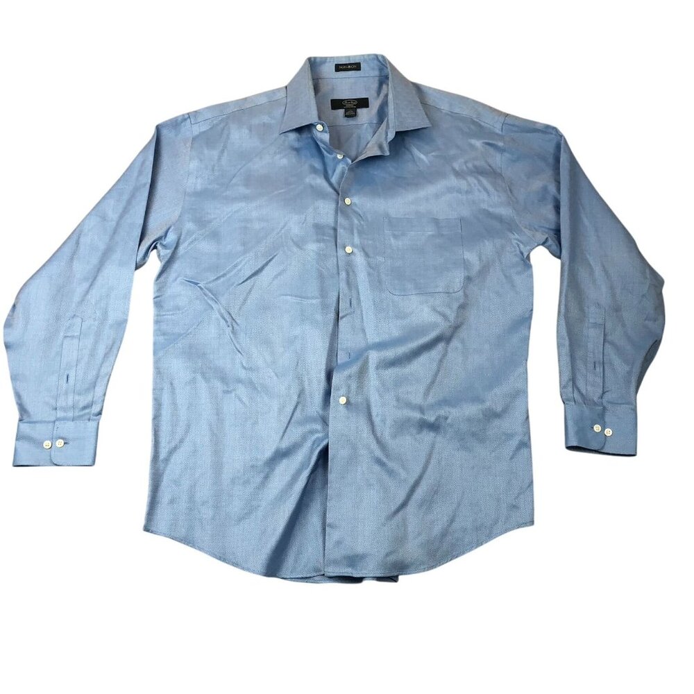 Pronto Uomo Men Dress Shirt Size 34/35 17 Neck Long Sleeve Platinum No Iron Blue